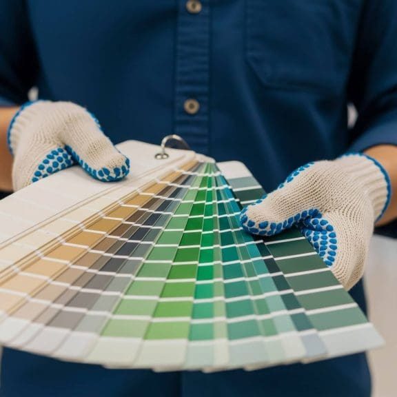 painter holding color swatches during a paint color consultation